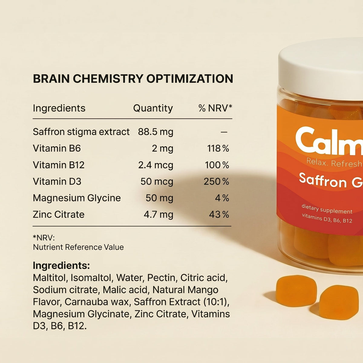 Saffron Gummies for Anxiety & Stress Relief - Calmora By Calmi